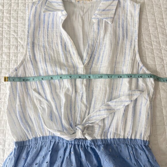 Mystree Womens Sleeveless Striped & Eyelet Maxi Dress S 100% Cotton Blue/White, - Picture 8 of 12